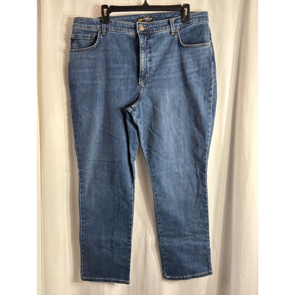 Lee Women Relaxed Fit Straight Leg High Rise Jeans Medium Wash Slims Size 16P
